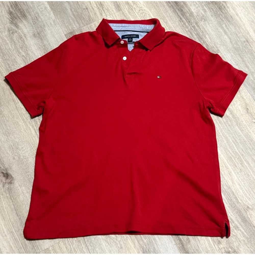 Tommy Hilfiger Men's Red Custom‎ Fit Short Sleeve Polo Shirt Size L